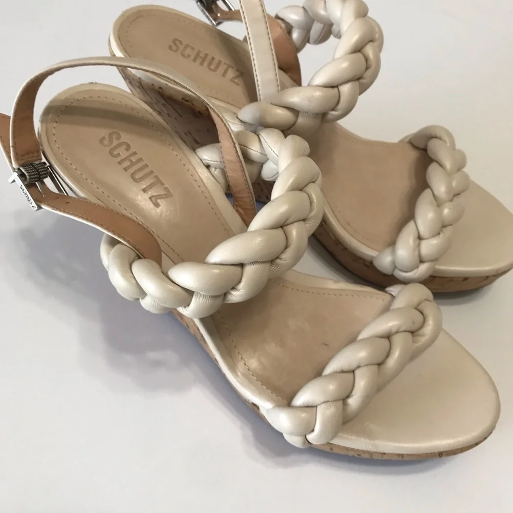 SCHUTZ  Chunky braided leather cork wedge slingback platforms Sz 10B 4.5 wedge E